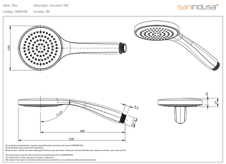 Душ ручной 1-позиционный Sanindusa Eco 5639100 хром/белый