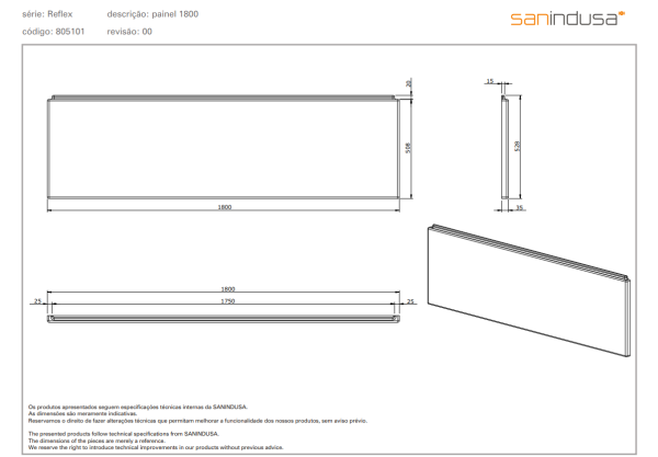 Панель для ванны Sanindusa Vertice 805101000 180 см