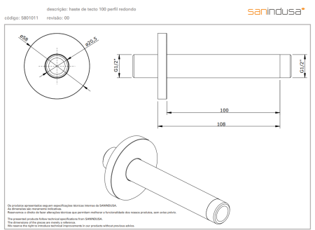 Потолочный держатель для душа 108 mm Sanindusa 5801011