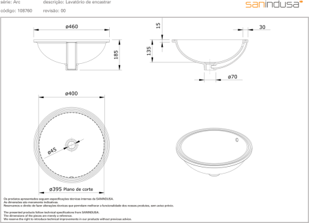Раковина встраиваемая снизу 46х46 Sanindusa Arc 108760004