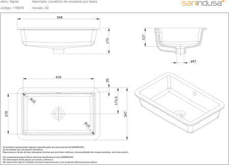 Раковина встраиваемая снизу 55х35 Sanindusa Agres 118370004