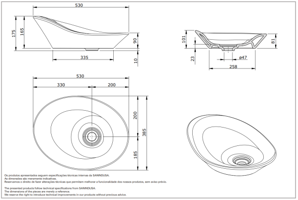 Раковина накладная 53x39 Sanindusa Morfys 108970004