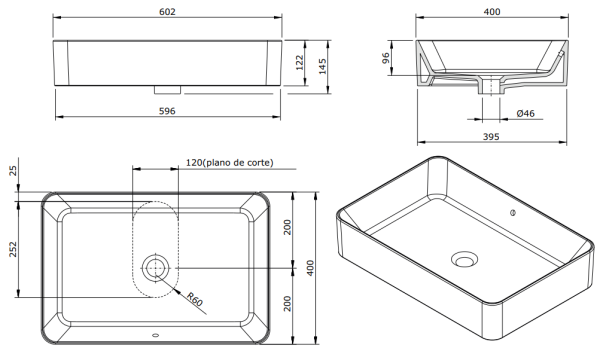 Раковина накладная 60х40 Sanindusa Sanlife 136739004