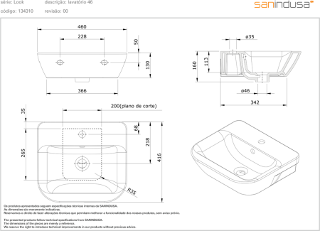 Раковина подвесная 46х42 Sanindusa Look 134310004