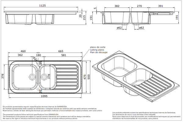 Раковина-столешница 112х50 Sanindusa Troia 70710032, бежевый