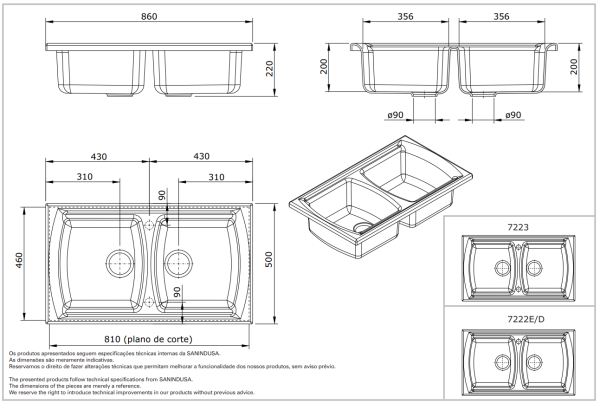 Раковина-столешница 86х50 Sanindusa Lusitano 722300