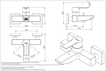 Смеситель для ванны 3 в 1 с ручным душем и шлангом Sanindusa Master 40 525080111