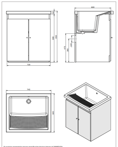 Тумба под постирочную раковину Sanindusa Riba 6634011, белый