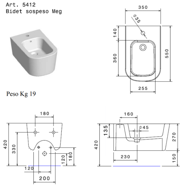 Биде подвесное Galassia Meg11 5412