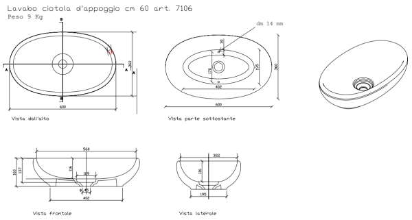 Раковина накладная 60х36 Galassia Ergo 7106 Раковина накладная 60х36 Galassia Ergo 7106